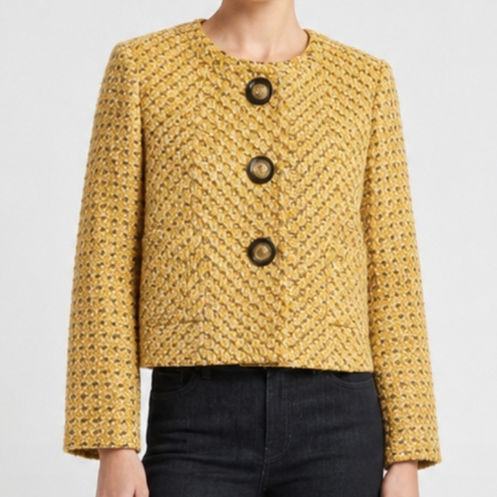 ECI Tweed Jacket Women's Petite Medium Mod Preppy Office Workwear Professional